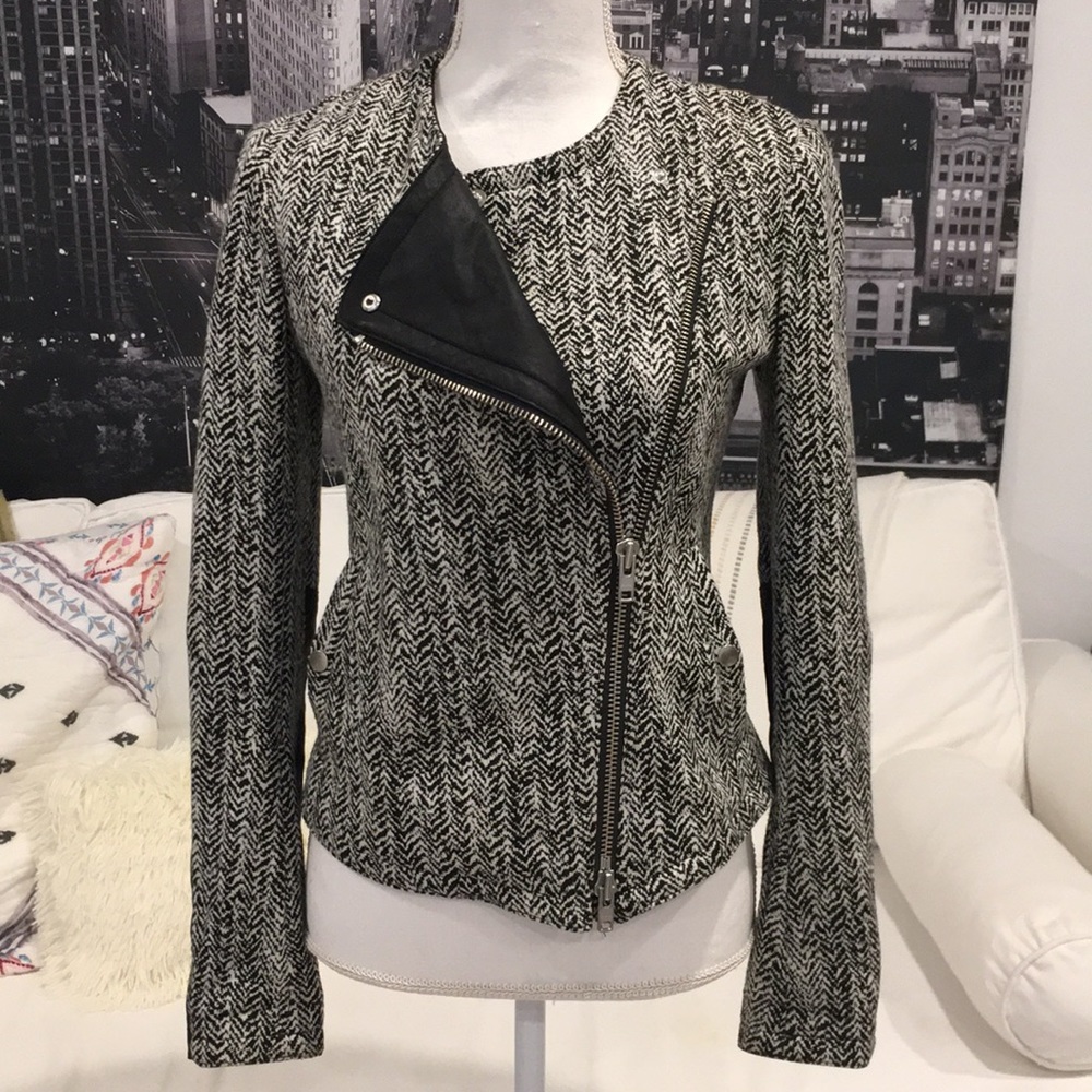 THEORY Joean Herringbone Leather Trim Jacket